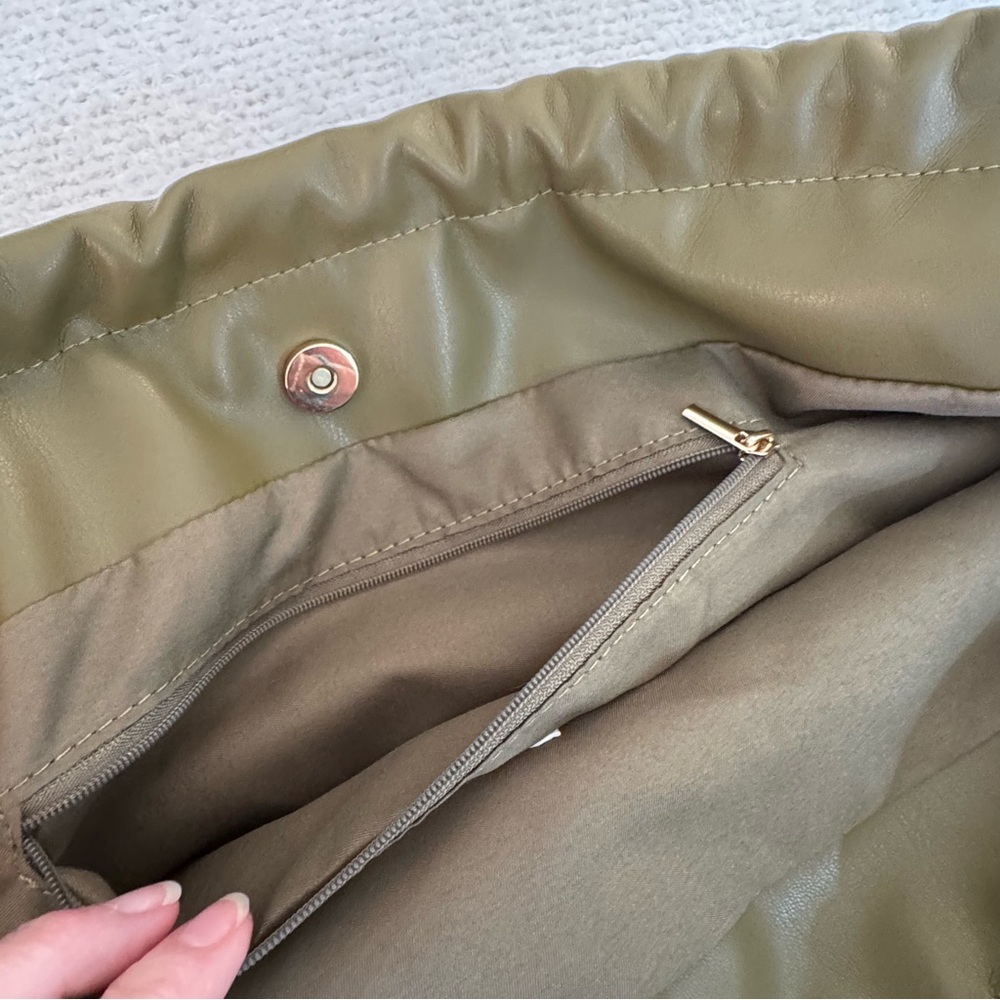 Anthropologie Large Scrunched Tote Olive Green - Picture 8 of 13